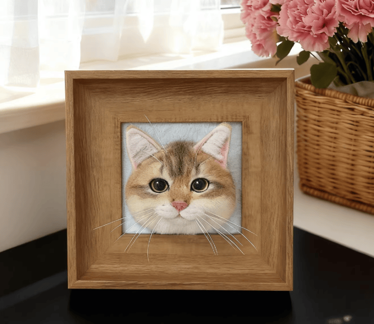 framed pet portrait cat